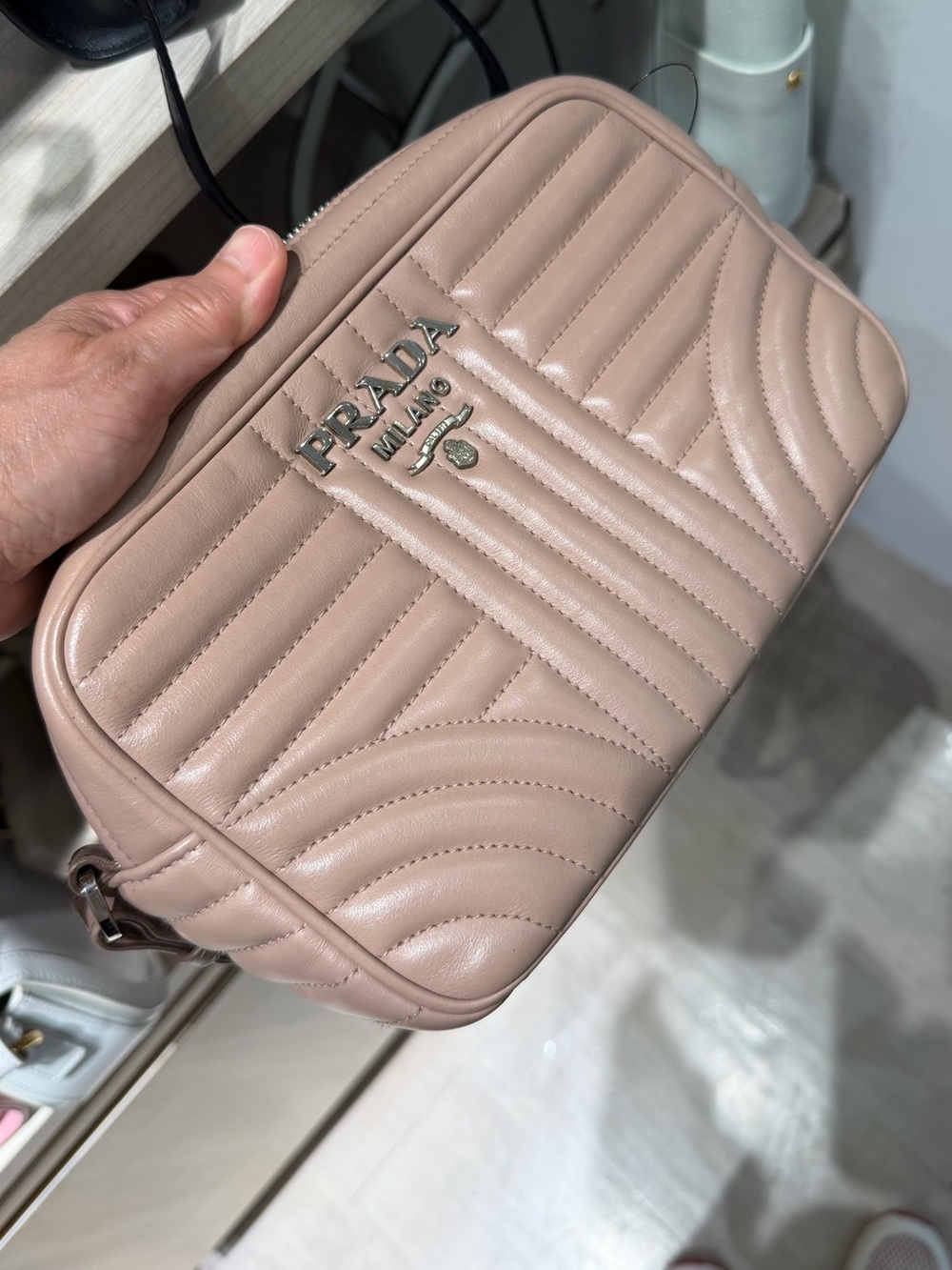 Prada Quilted Diagramme Crossbody Camera Bag in Nude Leather - Picture 1 of 1
